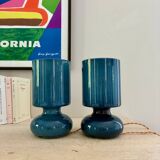 Pair of "Space Age" blue glass bedside lamps, 1980s