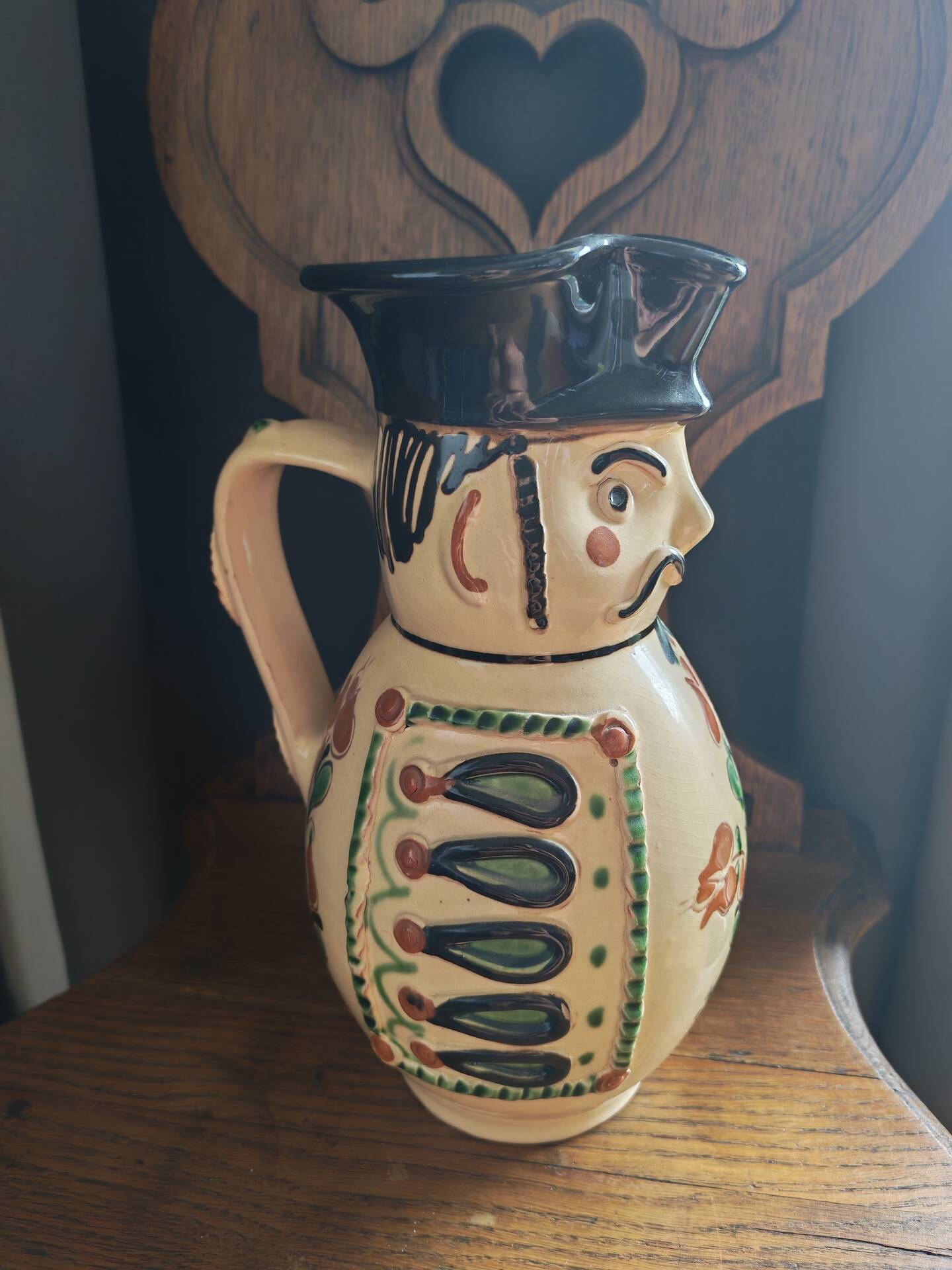 Anthropomorphic pitcher in slipware Hungarian folk art 1960