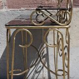 Dressing table and chair in gilded metal and opaline glass.