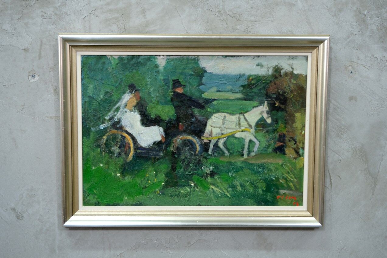 Peinture moderne suédoise 1973 huile sur panneau Ove Olson (1903-1975)