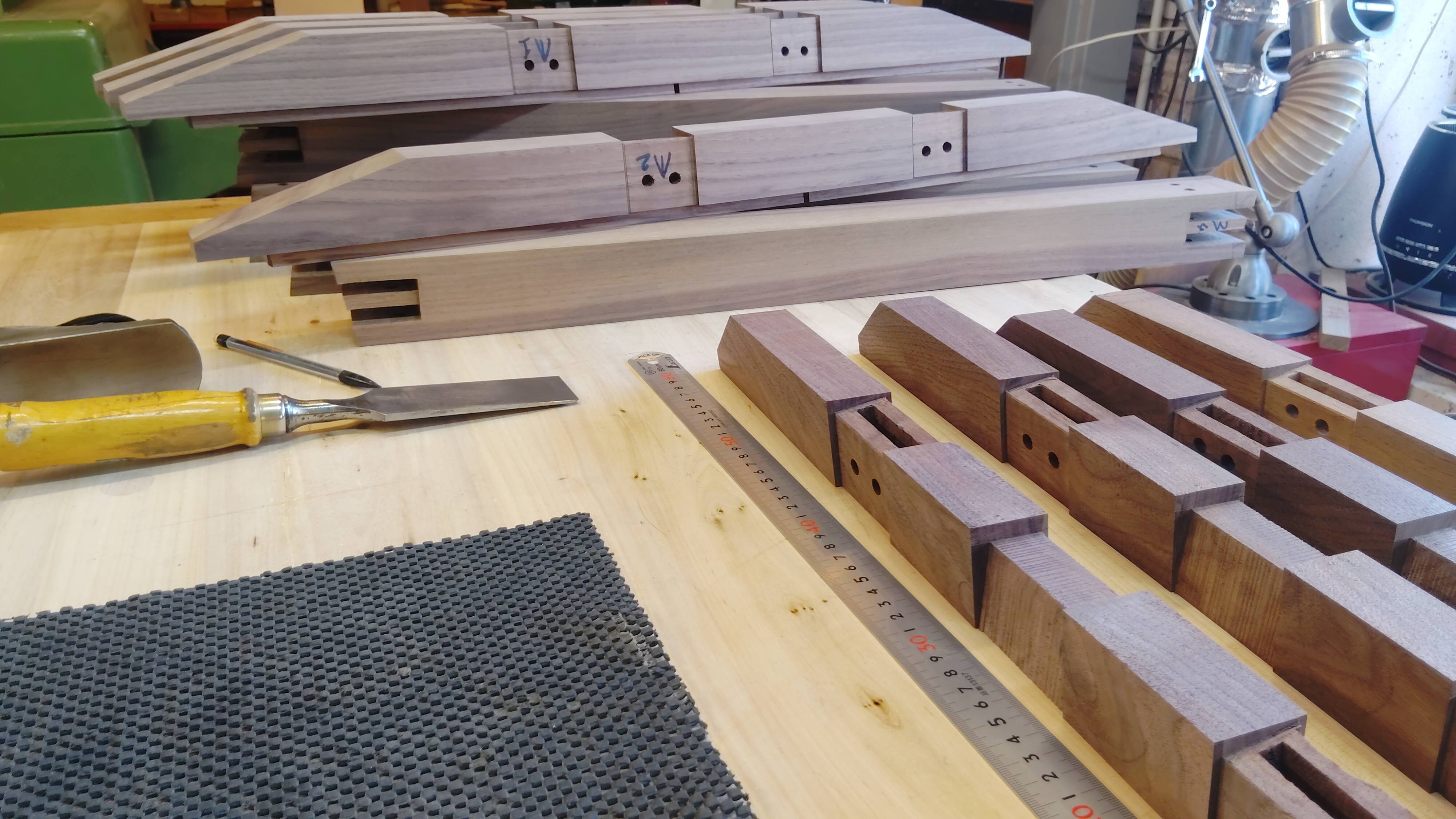 Exceptional dining table in solid walnut.