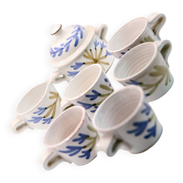 5 tasses, 1 pot à lait, 1 sucrier de Michel Barbier Vallauris