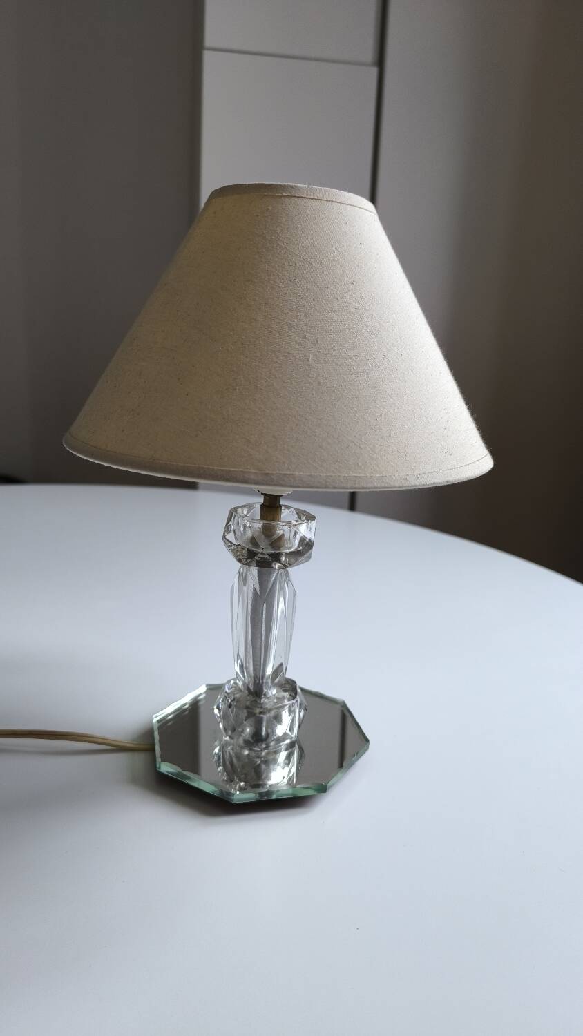 Table lamp in chiseled glass and beveled mirror 1950