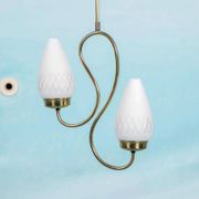 1950s Swedish mid-century suspension, vintage opaline lamp.