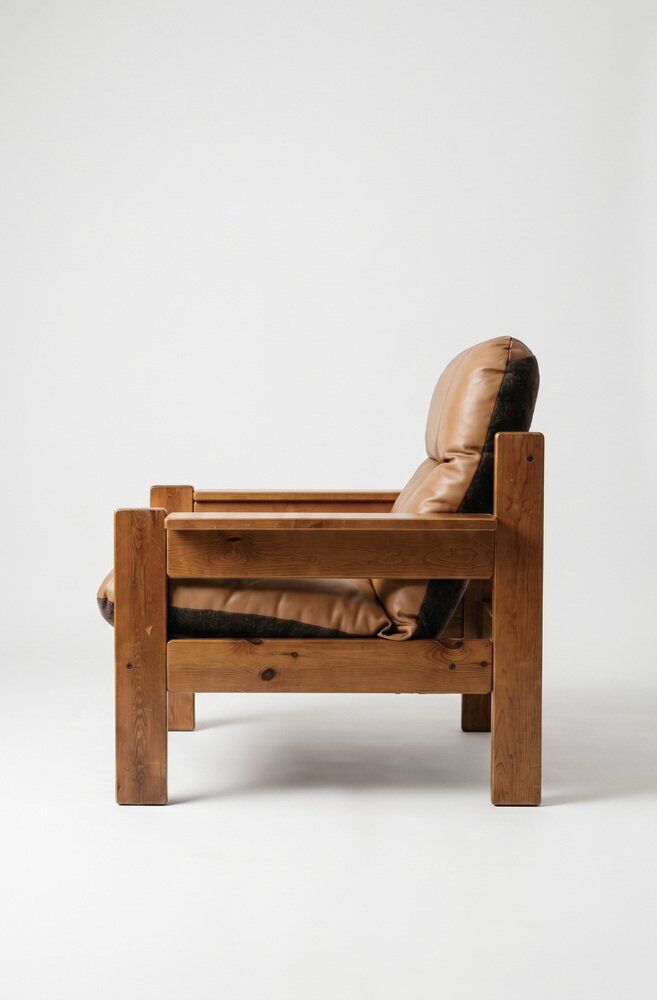 Brutalist leather armchair, 1960s