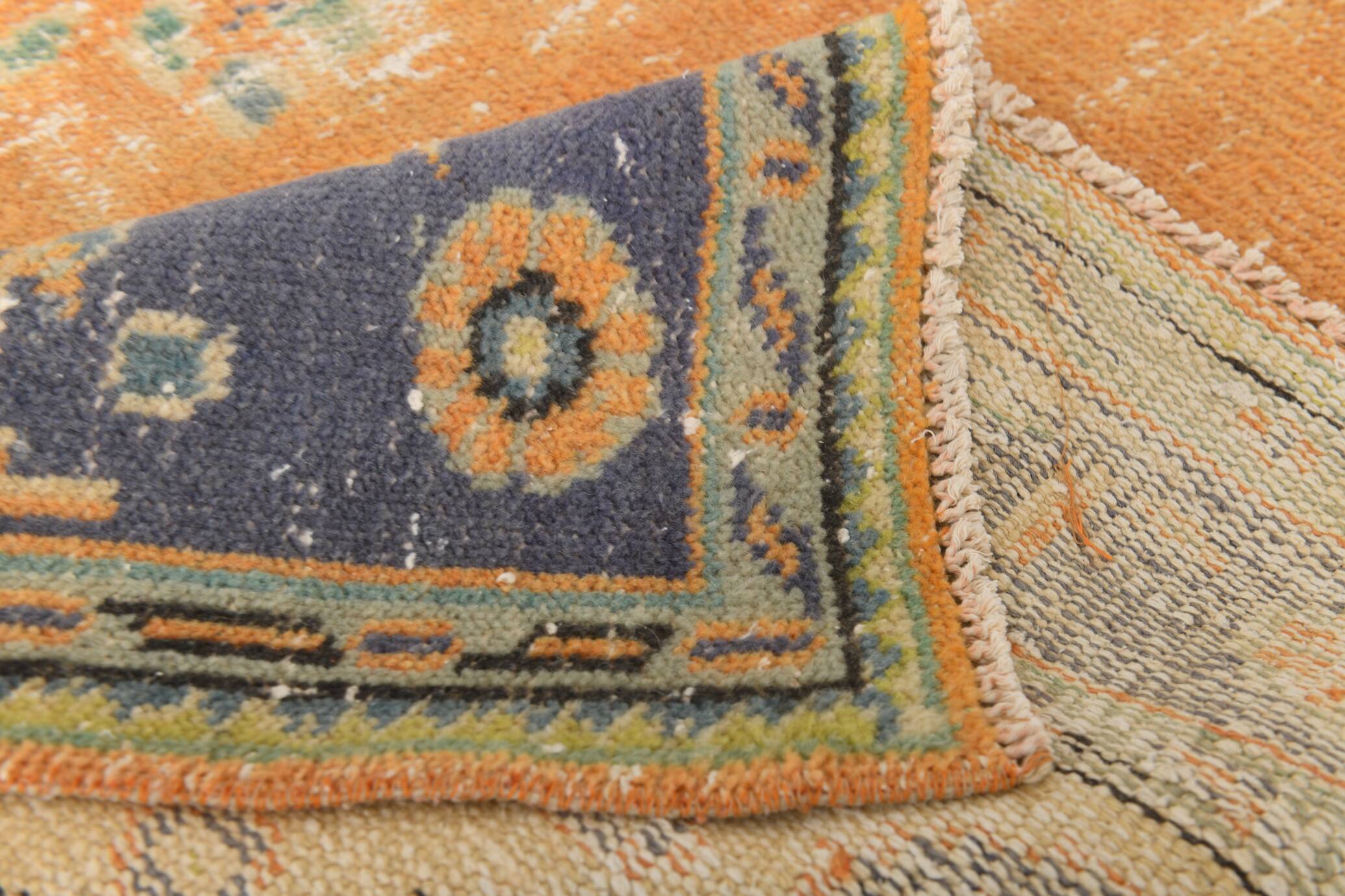6x9 Pumpkin Orange Turkish Vintage Rug, 187x271 Cm