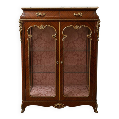 Vitrine d'appui époque Napoléon III en acajou, bronze doré et marbre blanc