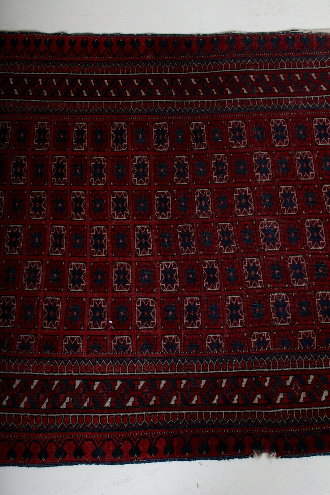 Tapis tekke afghan en laine à franges 215x103cm