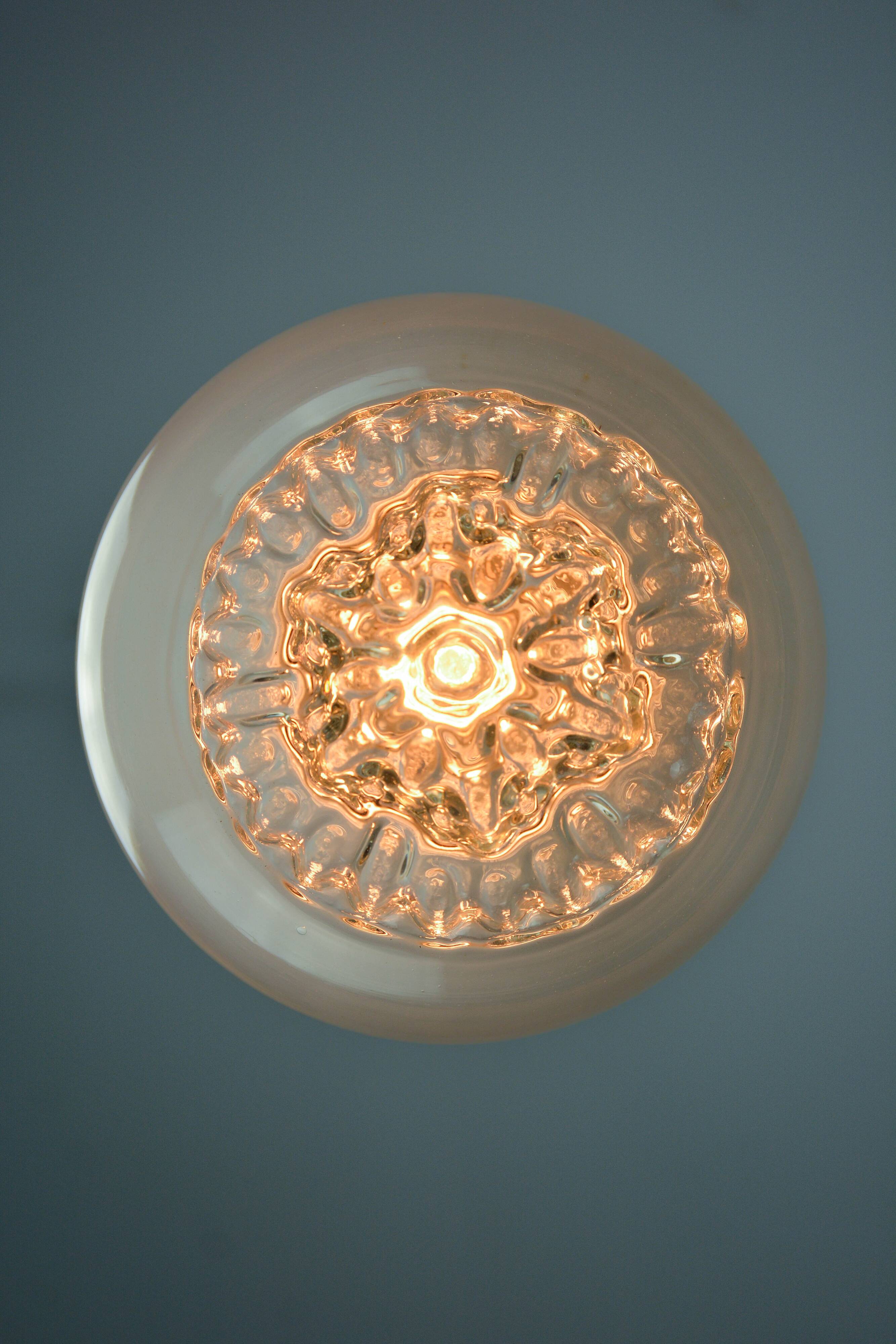 Mid-Century Italian Chrome and Murano Glass Pendant Lamp