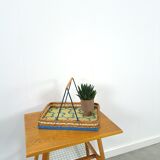Rattan tray with handle and vintage flowers