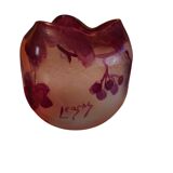 small multi-layer glass ball vase cleared with cassis acid and enhanced with paint signed Theodor