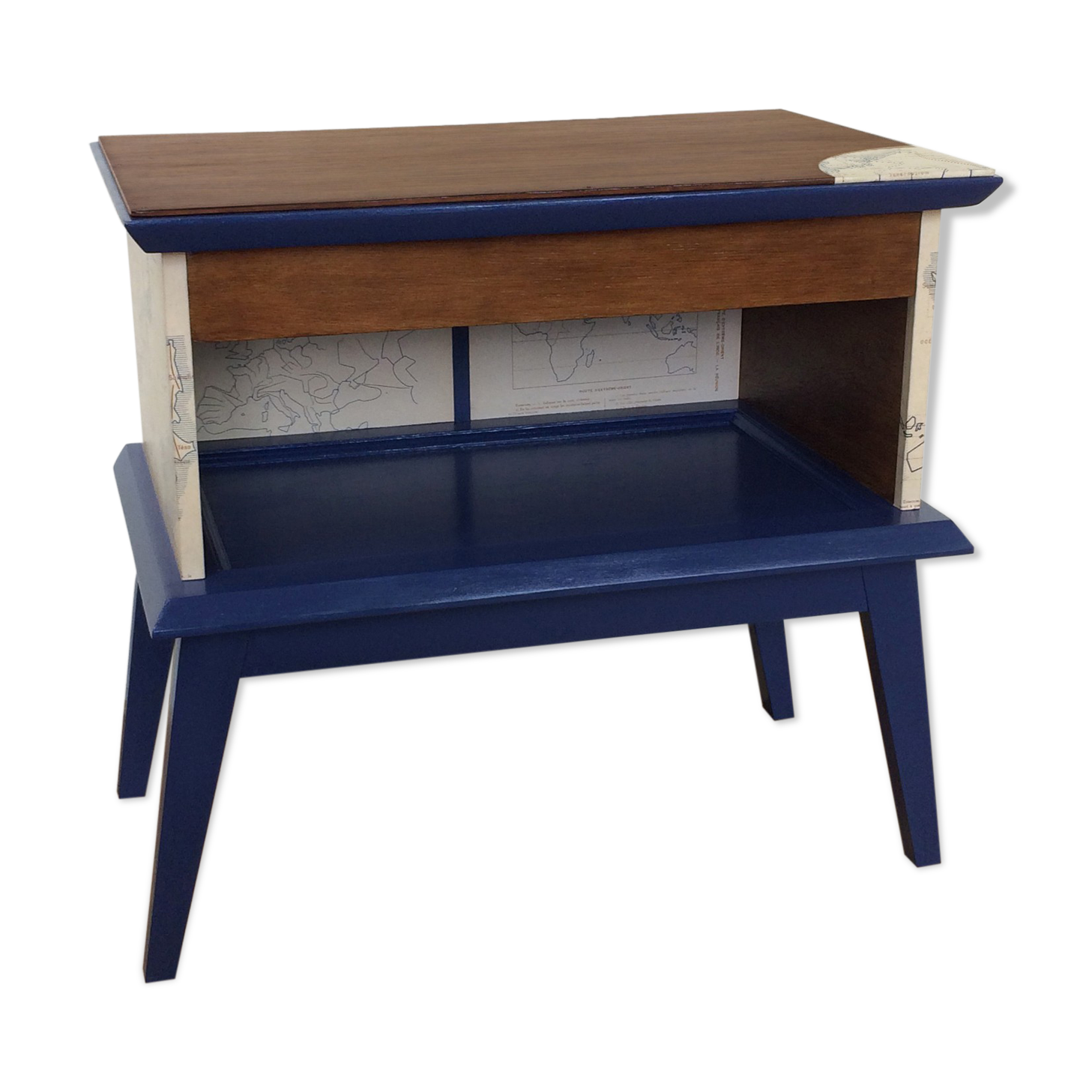 Blue bedside table compass feet