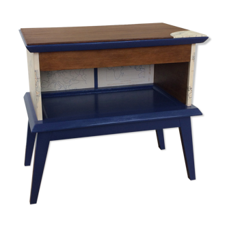 Table de chevet bleu pieds compas