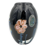 Vase en verre soufflé doublé, inclusions fleurs.