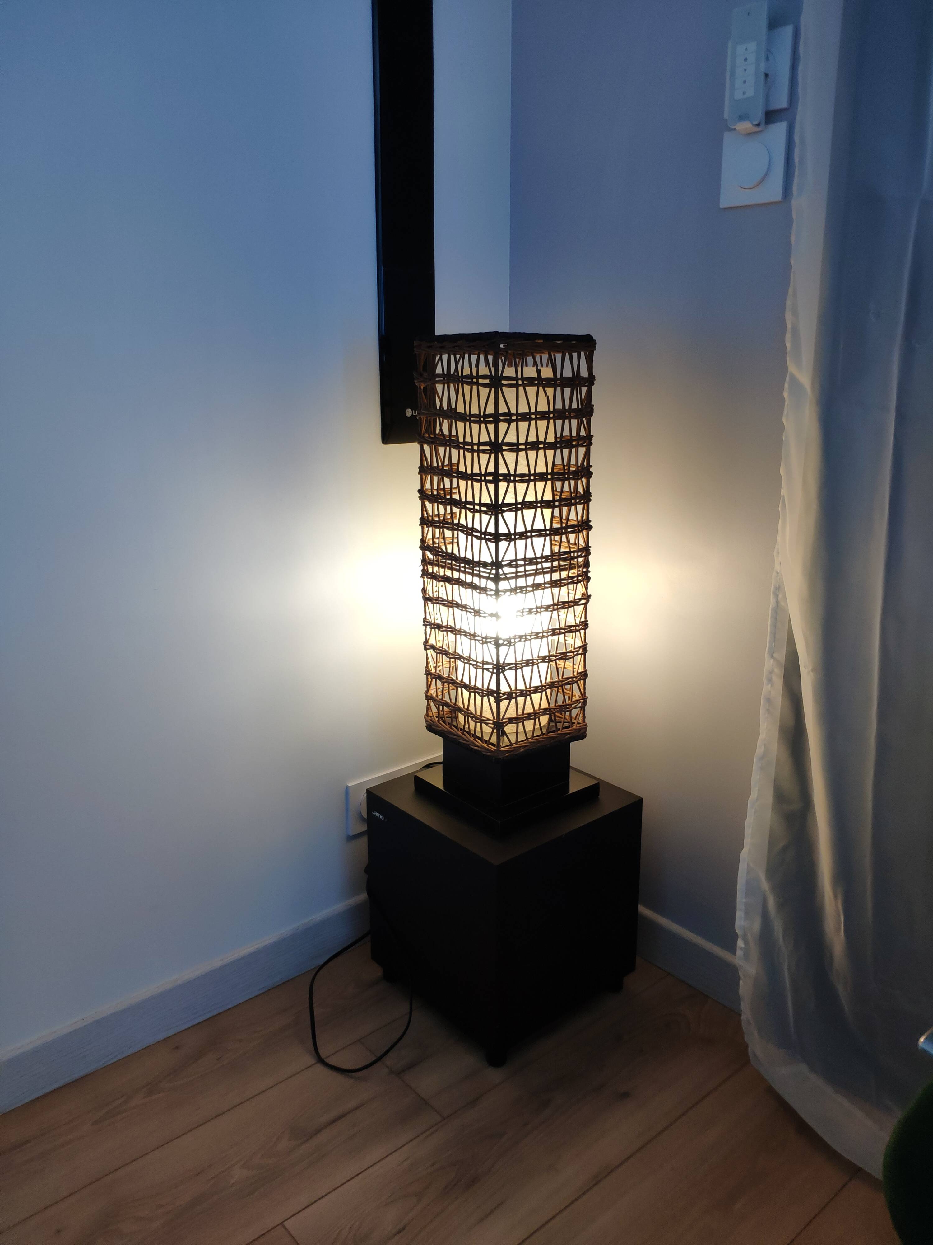 Vintage wicker lamp and exotic wood