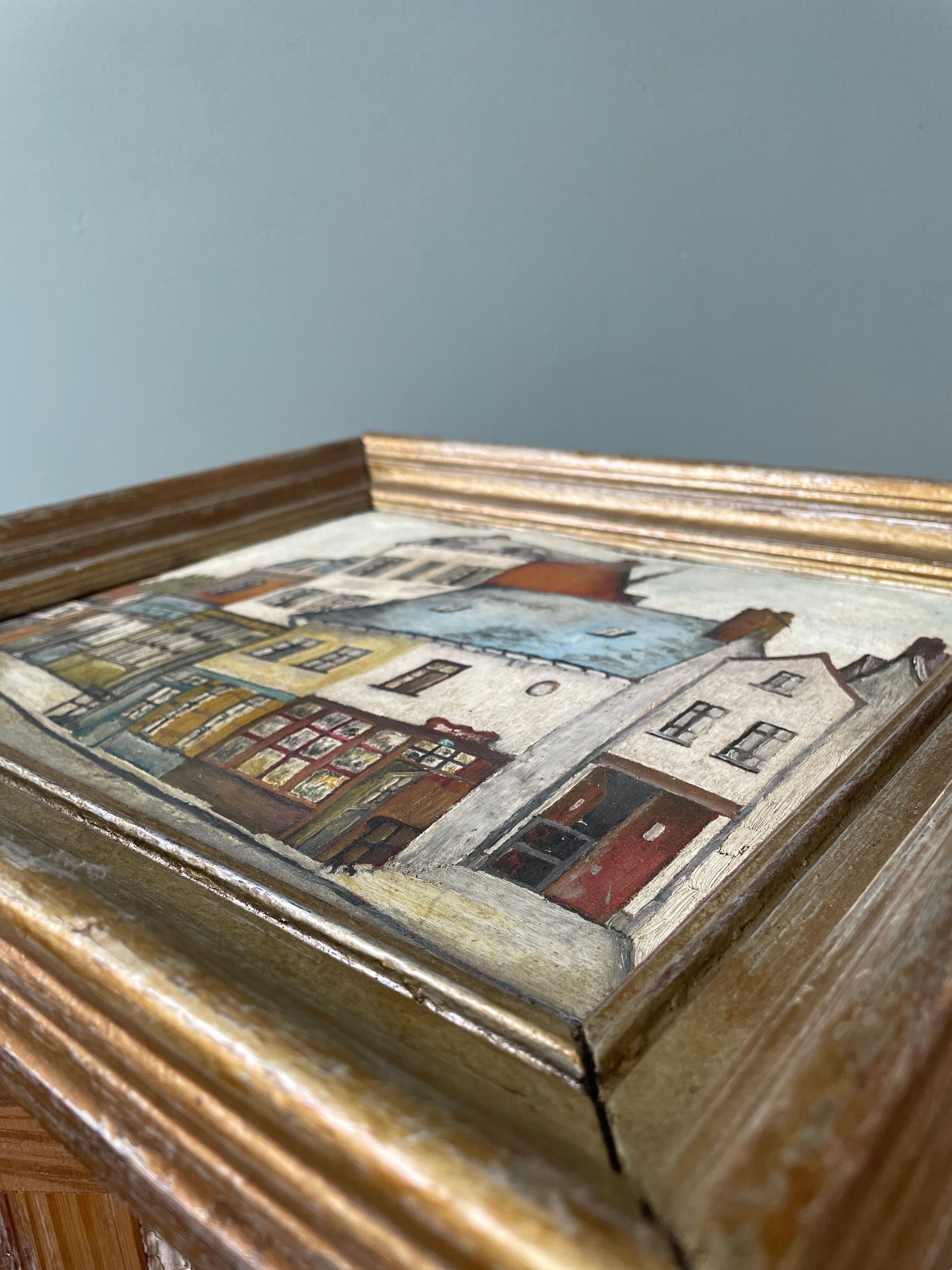 Oil on old cardboard framed and signed