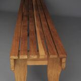 Long Oak wood Slatted Bench. 1970s