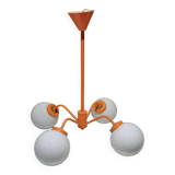 Suspension 4 feux en métal orange et opaline