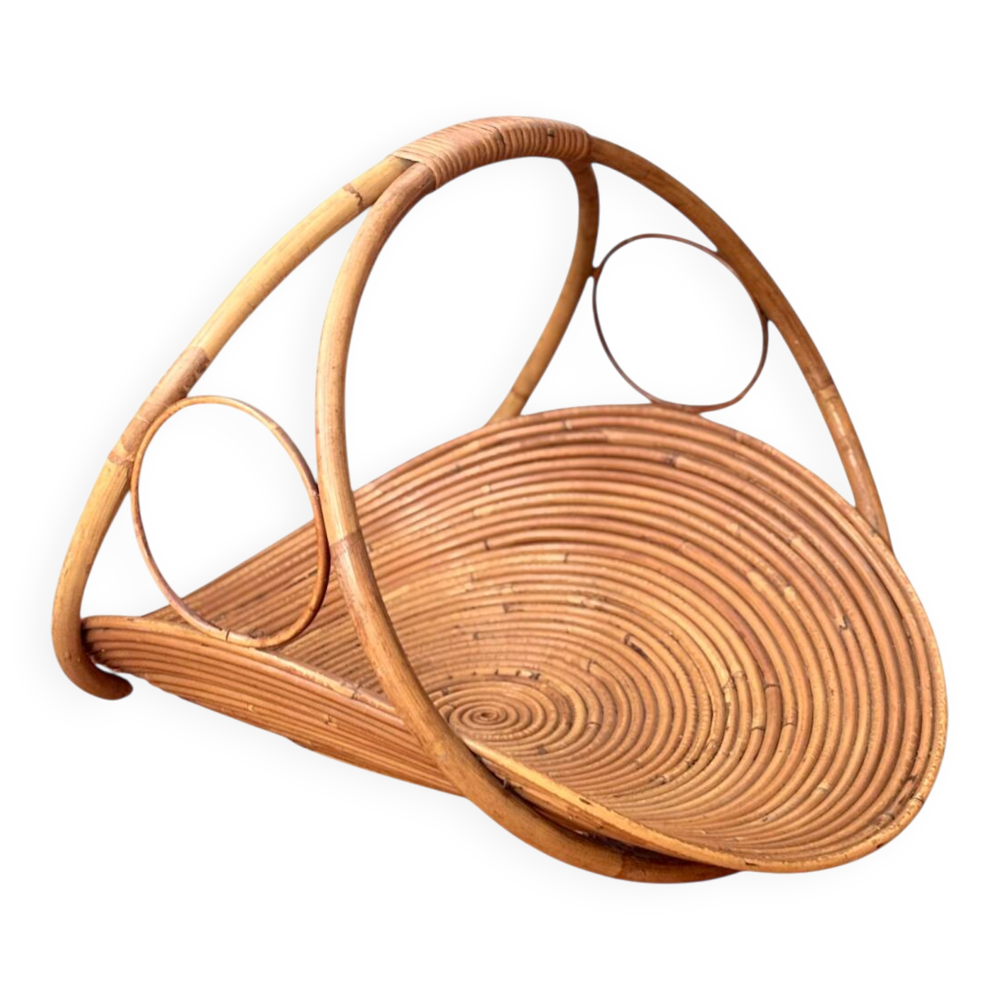 Italian log holder in rattan and bamboo from the 1960s