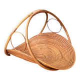 Italian log holder in rattan and bamboo from the 1960s