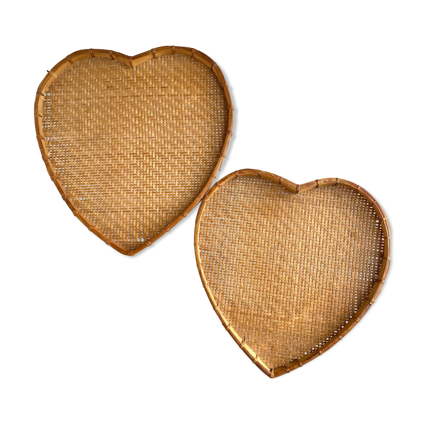 Pair of decorative trays in braided bamboo