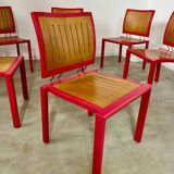 Lot 6 anciennes chaises design Dieticker Bruno Rey bois fuchsia vintage années 70