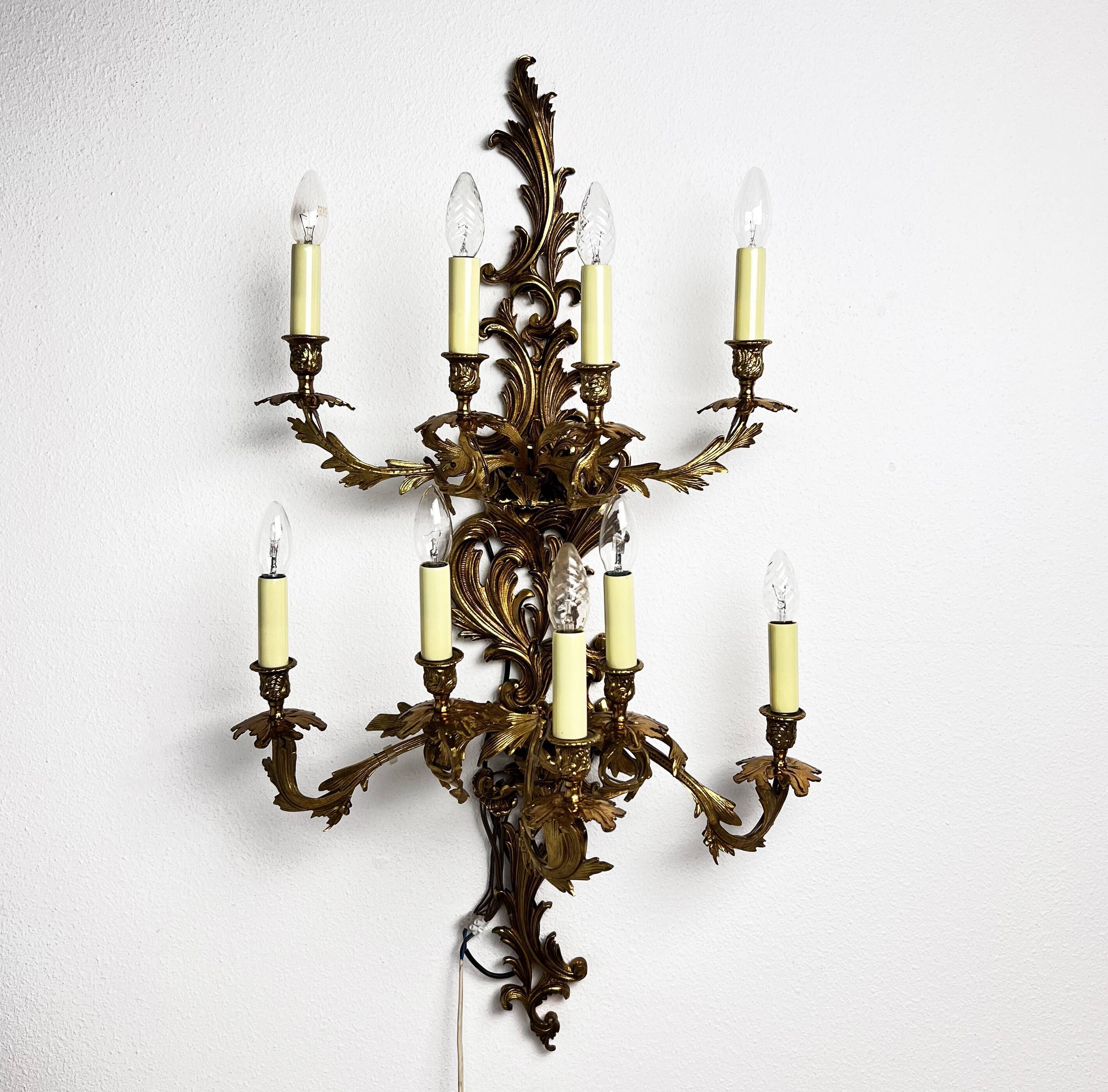 Louis XIV style brass wall lamp 9 arms