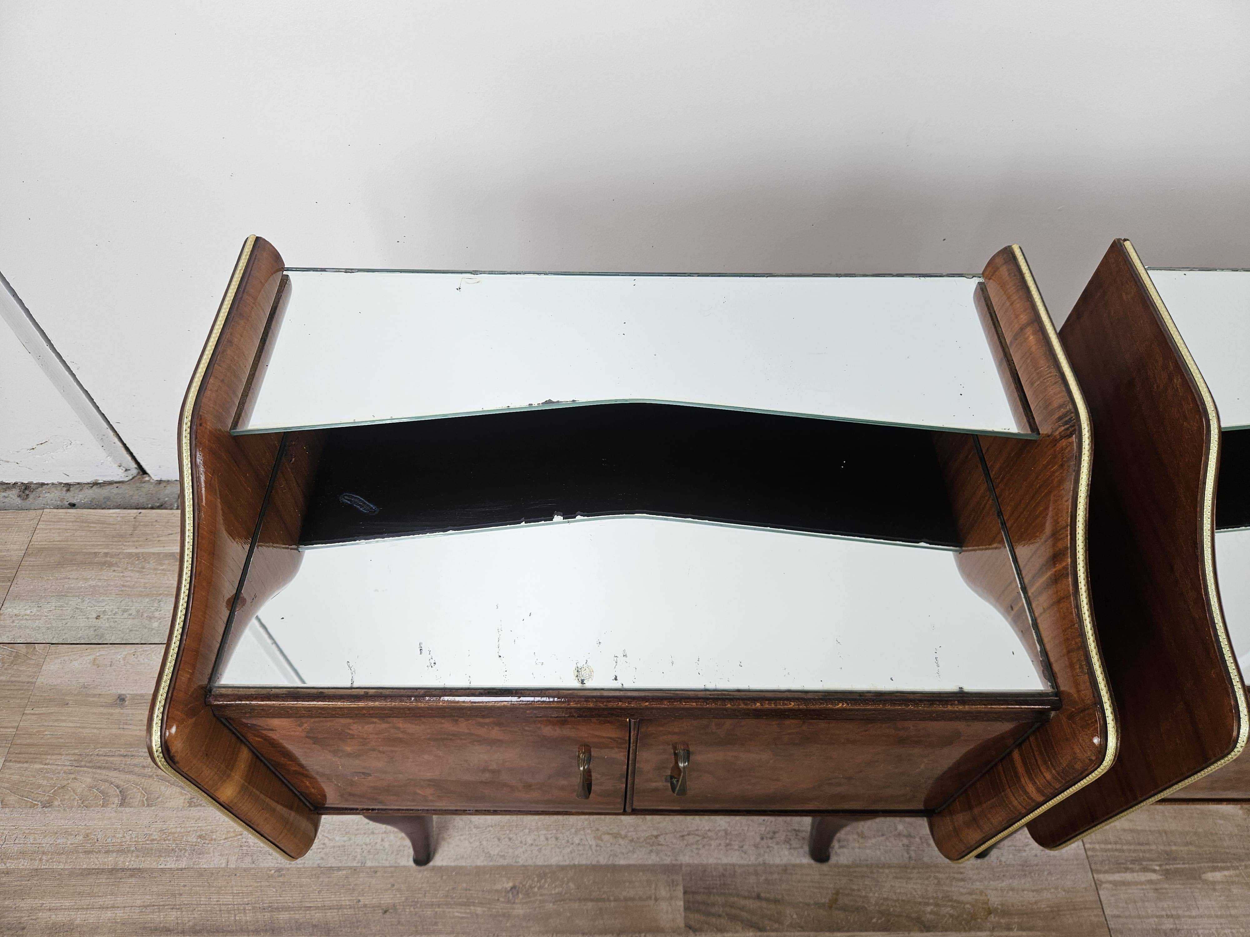 Walnut burl bedside tables with double glass top