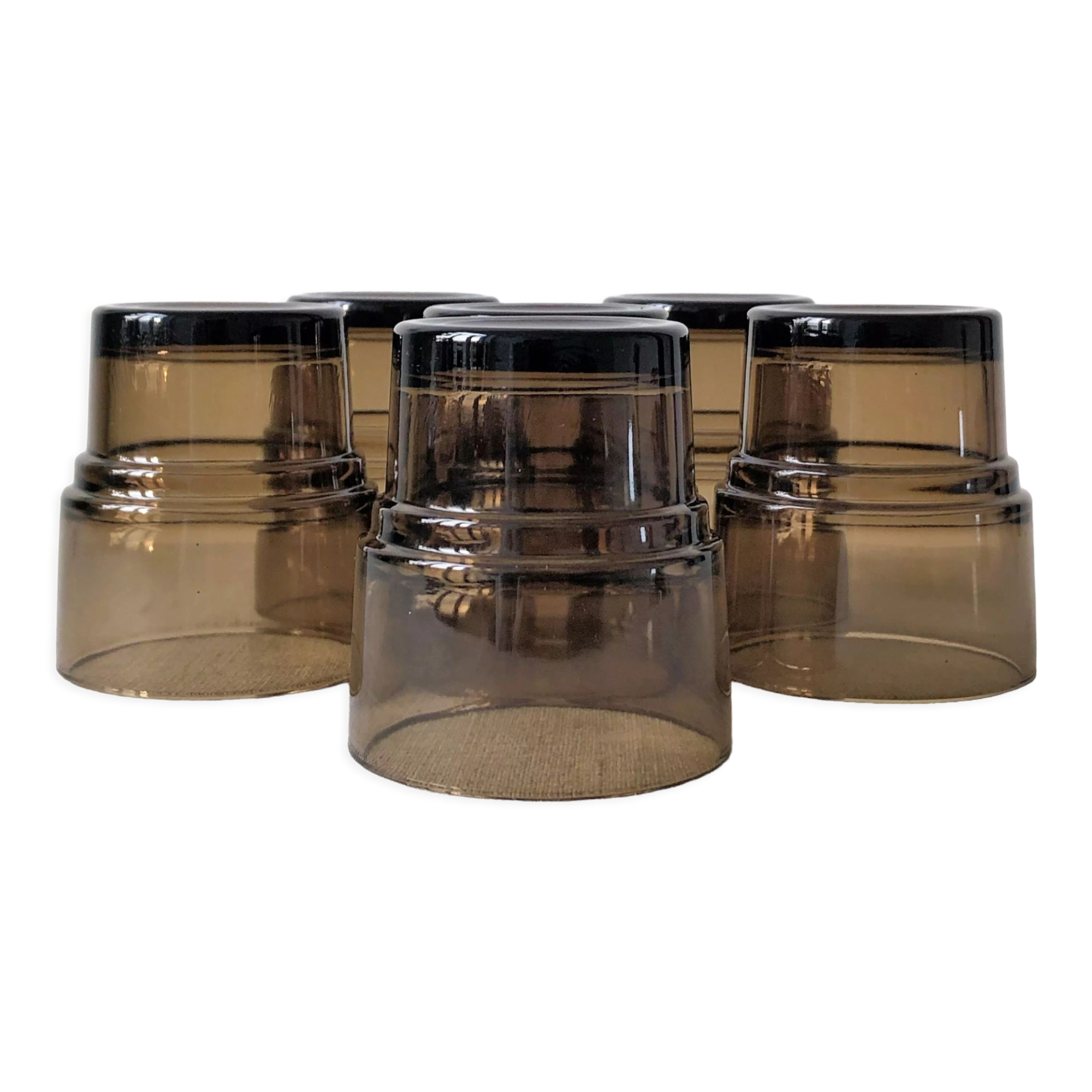 Set de 6 verres à eau, gobelets empilables fumé noir typique 70s’, Vereco