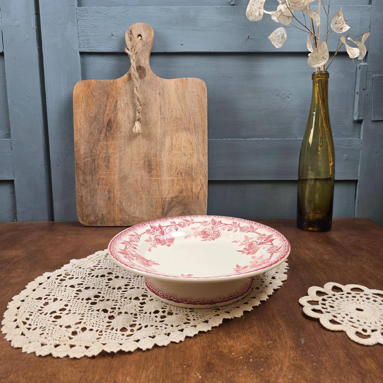 Antique footed compote HB & Cie with rose decoration – Ironstone