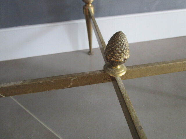 Marble pedestal table and brass hollywood regency