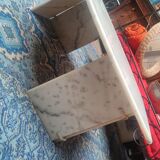 White Carrara marble coffee table with gray veins in the shape of an eye circa 1970