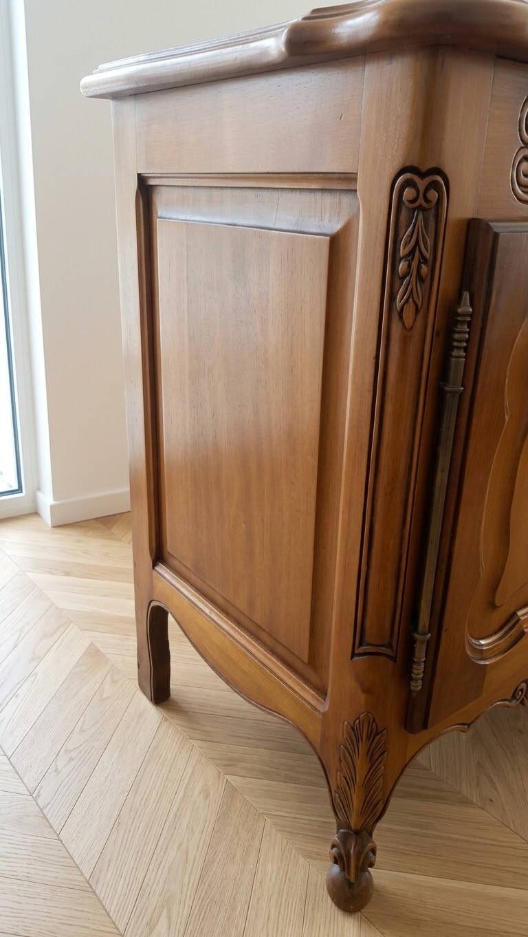 Small antique buffet in carved wood, Traditional style.
