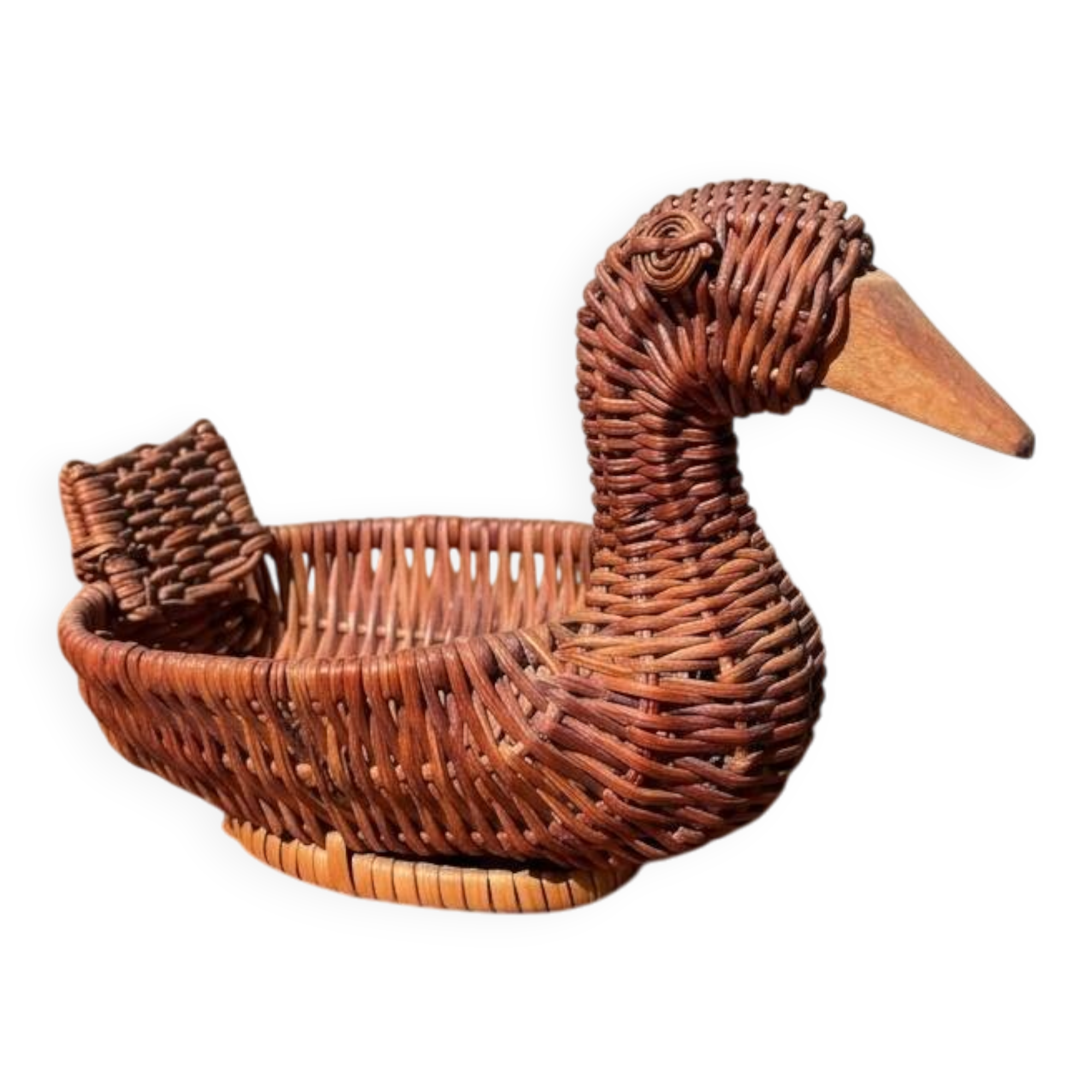 Panière / corbeille en osier en forme de canard (vintage)
