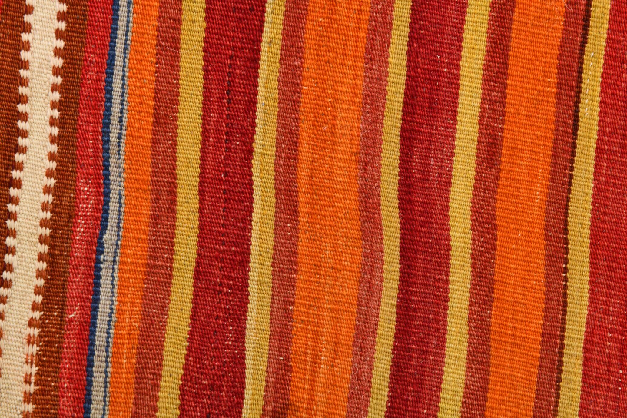 Pumpkin Orange Striped Turkish Woven Kilim Rug, 158x390 Cm