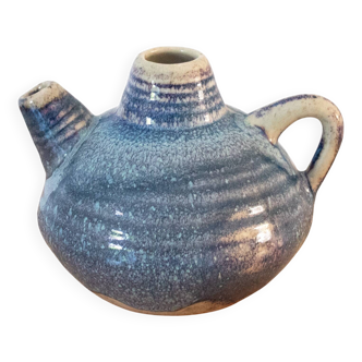 Théière en céramique, petit pichet, poterie d'atelier vintage, grès bleu beige