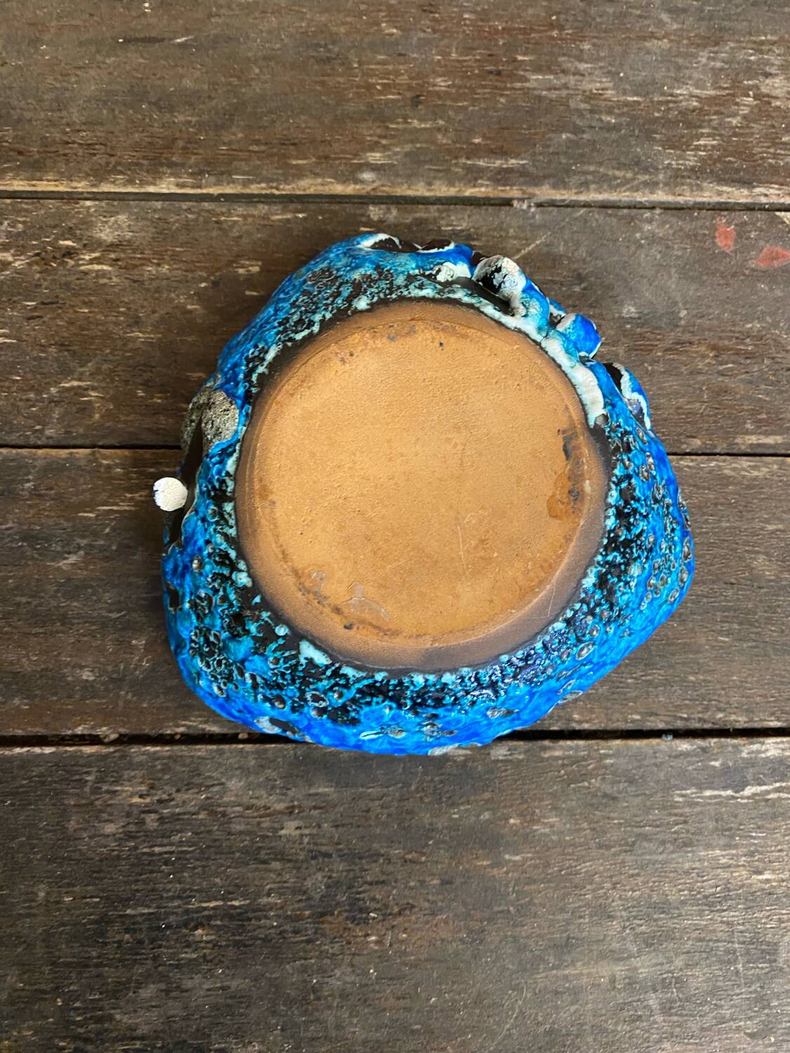 Vintage blue fat lava ceramic cyclops candle holder charles cart