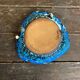 Vintage blue fat lava ceramic cyclops candle holder charles cart