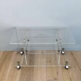 Vintage plexi glass trolley on casters