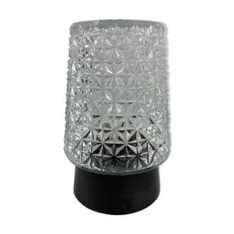 Vintage elongated ceiling light in carved glass and ceramic socket