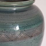 Oblong ceramic vase sacrificed with blue enamel