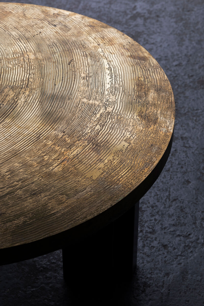 Coffee table in etched brass by Christian Krekels, Belgium, 1990