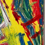 Jazzman playing the double bass, abstract, signed