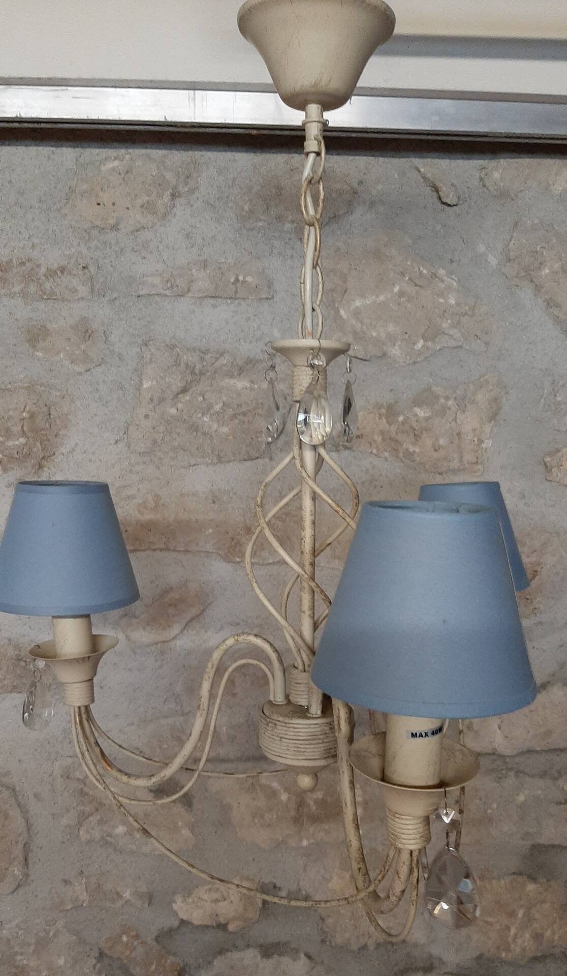 Patinated metal 3-light chandelier