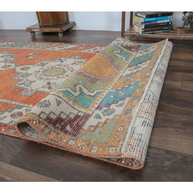 Vintage red Turkish hand-knotted runner 94x290