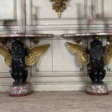 Pair of marble and bronze console tables, Italy, circa 1930