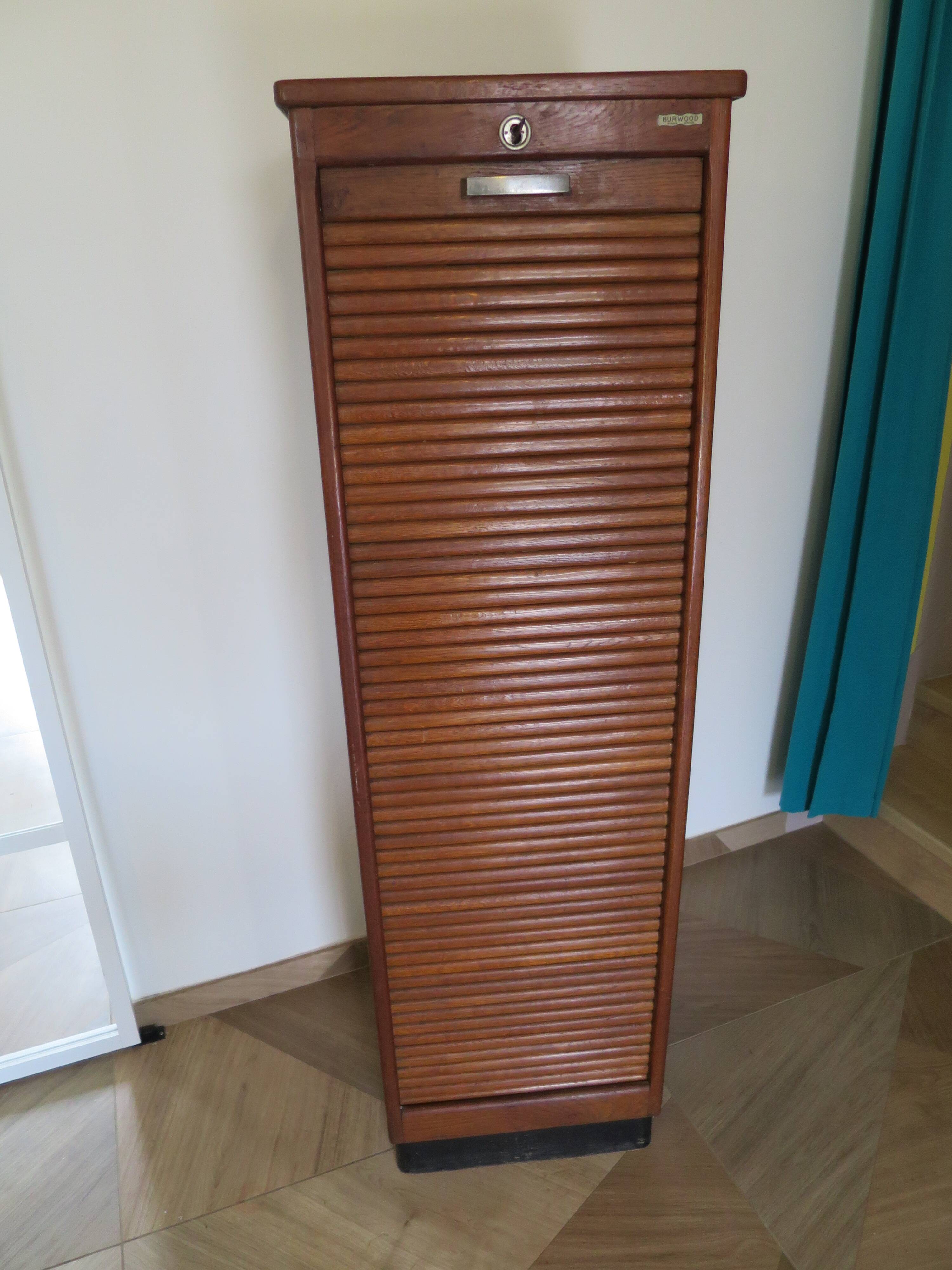 Burwood oak curtain file cabinet, 1960s