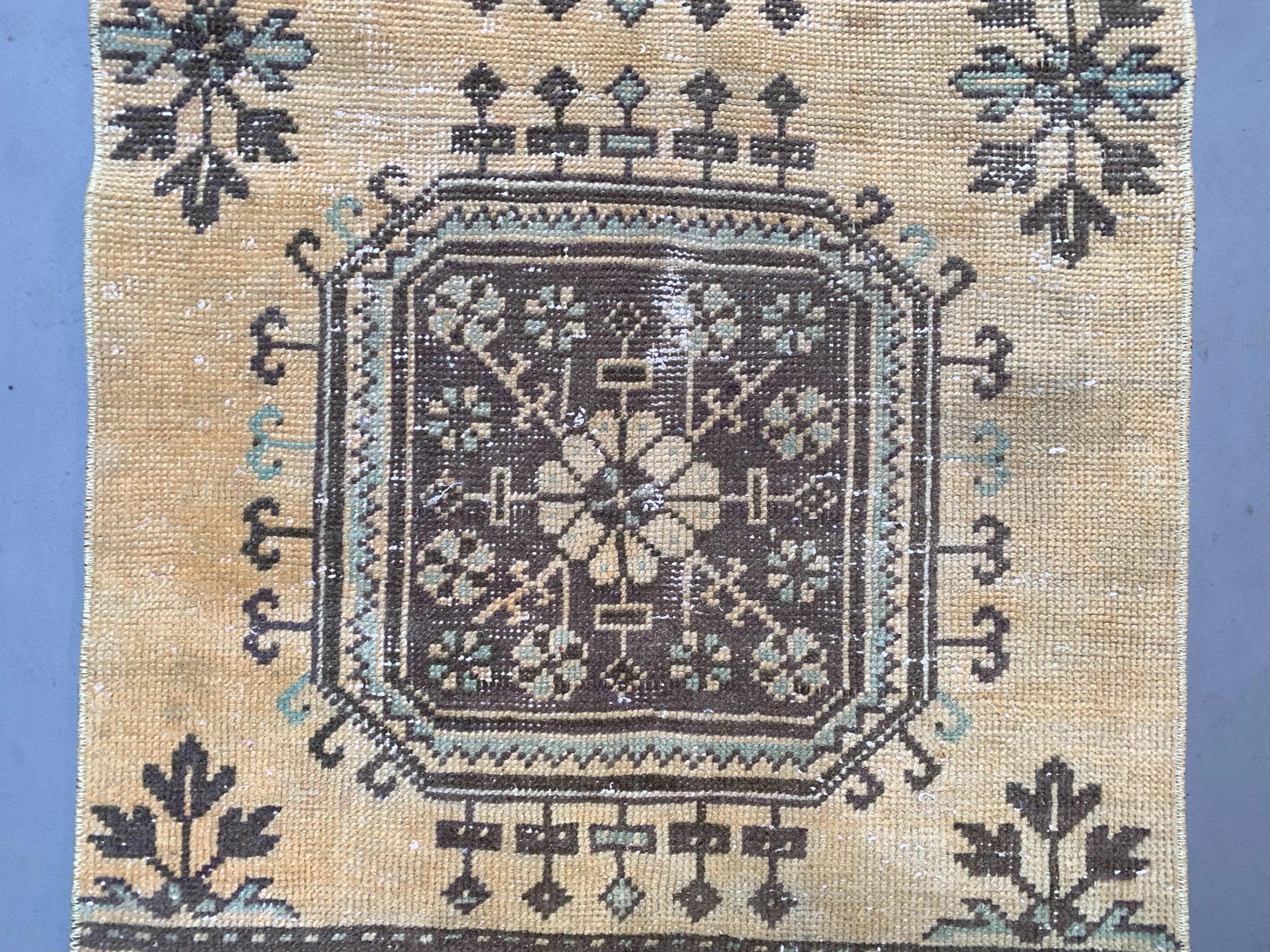 Distressed turkish runner 350x75 cm wool vintage tribal rug