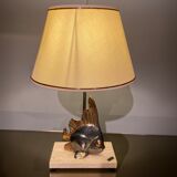 Vintage fish lamp in gold and copper metal