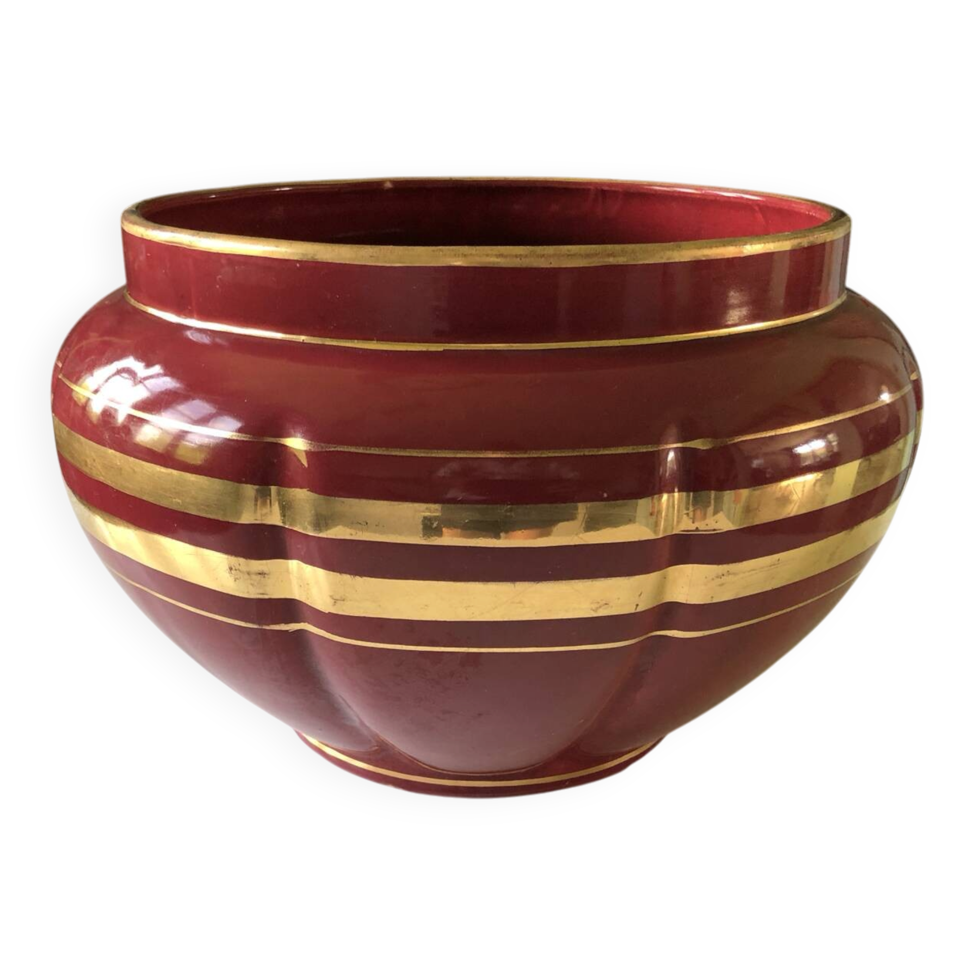 Large burgundy and gold vase